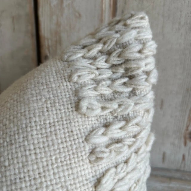 Textile Hand Woven Wool Accent Pillow in Off White For Sale - Image 7 of 8