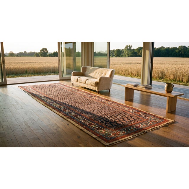 Jaw-Dropping Allover Design With Linear Rows of Boteh on Black Background Color Antique Persian Paisley Gallery For Sale - Image 11 of 11