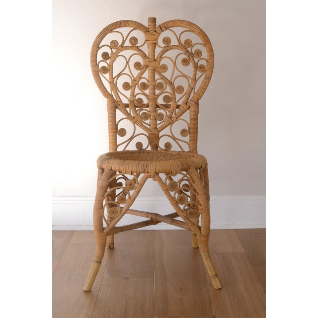 Vintage 1970s Boho Bamboo & Rattan Heart Back Chair For Sale - Image 4 of 17
