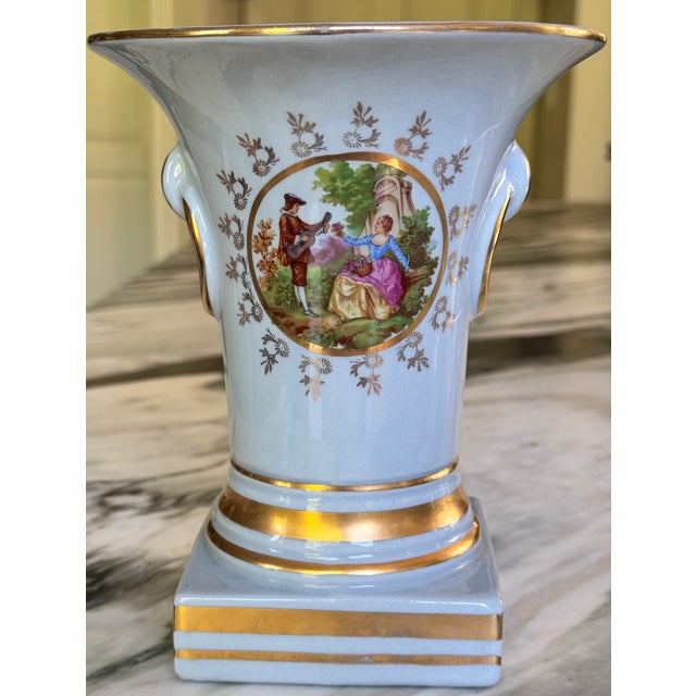 Mid-Century French Blue With Gold Gilt Fragonard Motif Vase For Sale - Image 18 of 18