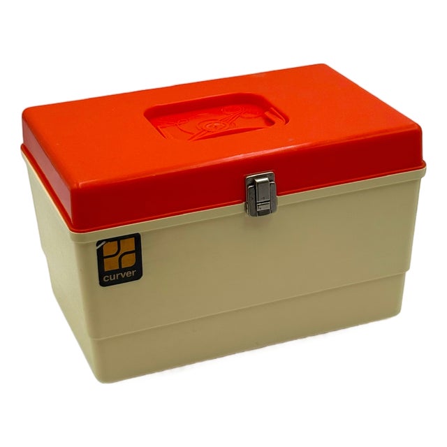 Curver Sewing Box Organizer in Beige and Orange Plastic, Netherlands. 1970s For Sale