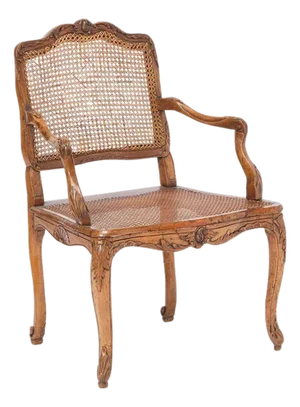Louis XV Style Carved Walnut and Cane Fauteuil