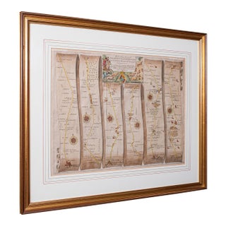 Antique Coaching Map, Salisbury to Campden, English, Framed Cartography, Ogilby For Sale