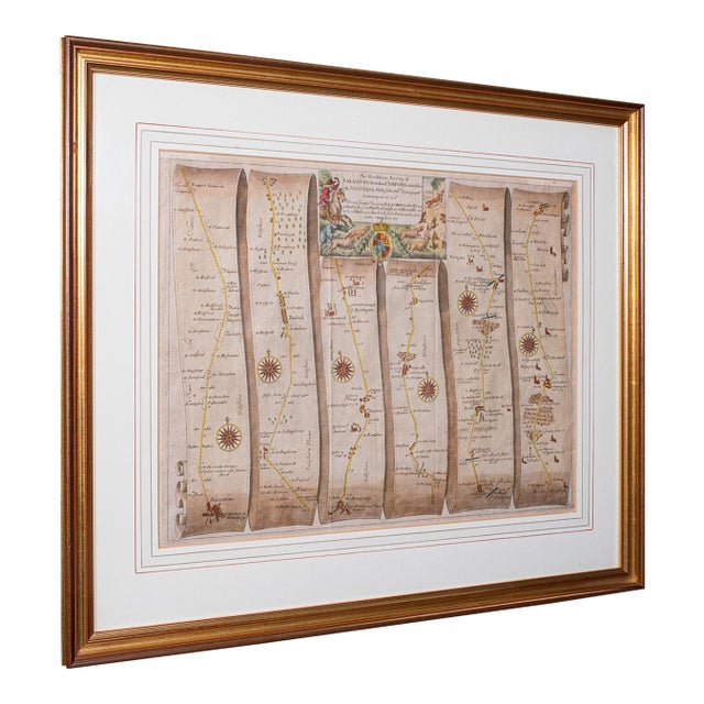 Antique Coaching Map, Salisbury to Campden, English, Framed Cartography, Ogilby For Sale
