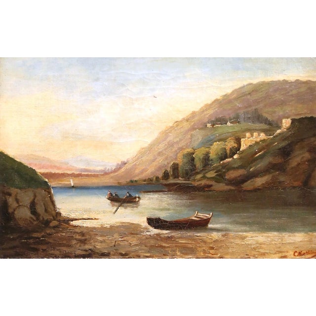 Coastal 19th Century French Coastal Cove Landscape Painting Signed C. Mathieu For Sale - Image 3 of 10