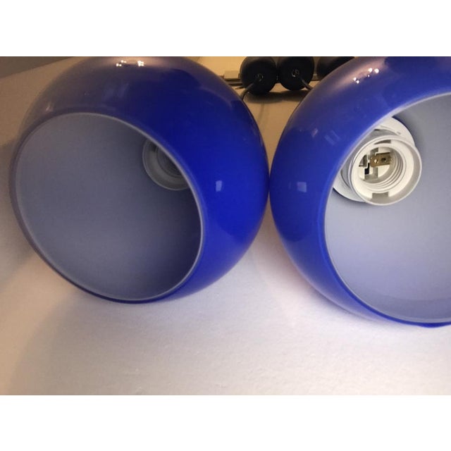 Blue Double-Layer Glass Ceiling Lamps, 1970s, Set of 3 For Sale - Image 17 of 18