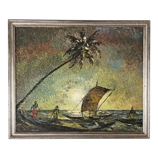 R Ginadash Vintage Caribbean Coastal Landscape Painting For Sale