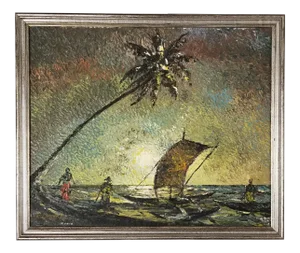 R Ginadash Vintage Caribbean Coastal Landscape Painting