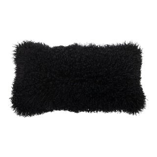 Modern Mongolian Lamb Fur Single Side Pillow in Black For Sale