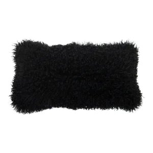 Modern Mongolian Lamb Fur Single Side Pillow in Black