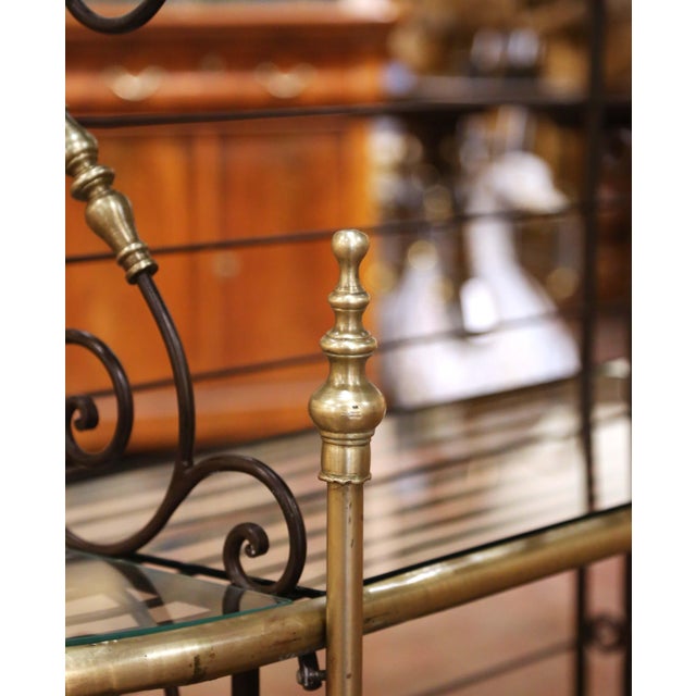 Early 20th C. French Wrought Iron and Brass Baker’s Rack With Glass Shelves For Sale - Image 11 of 13