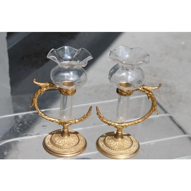 A signed pair of F &C Osler 19th c Epergne. Gilt Bronze, opposing face meticulously detailed. Incredible blown glass....