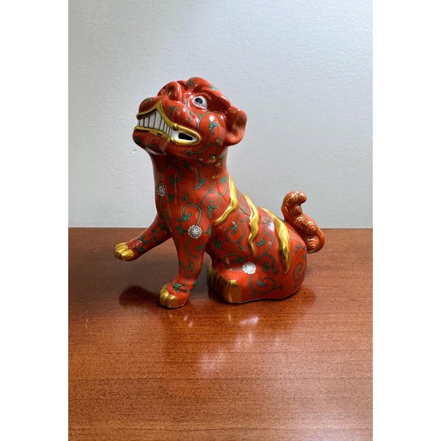 Red Herend Red Dynasty Foo Dog Guardian Lion Red Ground Hand Painted Porcelain For Sale - Image 8 of 15