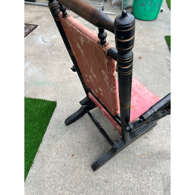 1800s Spool Wooden Rocking Chair With Red Cushions For Sale - Image 4 of 8