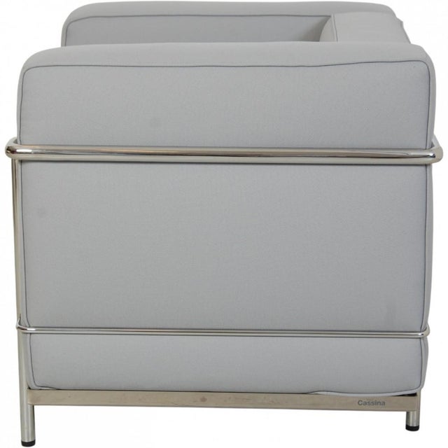 Textile Vintage LC2 Chair in Grey-Blue Fabric by Le Corbusier, 2010s For Sale - Image 7 of 12