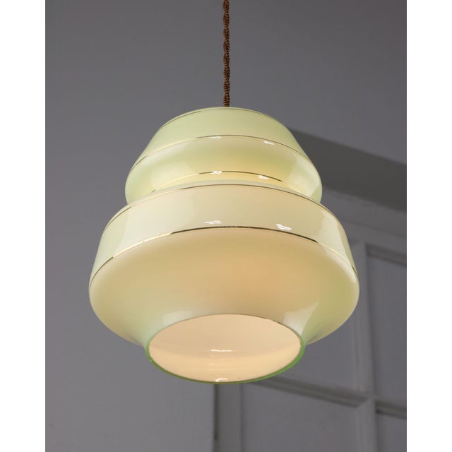 Mid-Century Pendant Lamp in Green Glass and Brass For Sale - Image 11 of 15