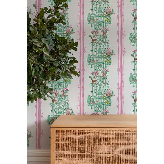 Textile Chinoiserie Shenanigans Toile Grasscloth Wallpaper by House Party | Bamboo Grove Green | 6 Yards For Sale - Image 7 of 9