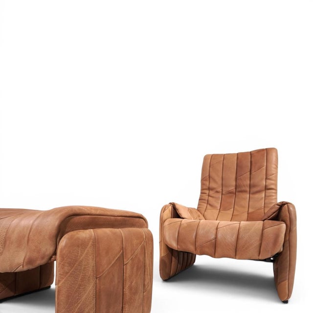 1970s Set of DS 50 Patchwork Lounge Chair in Buffalo Leather with Ottoman from de Sede, 1970s For Sale - Image 5 of 18