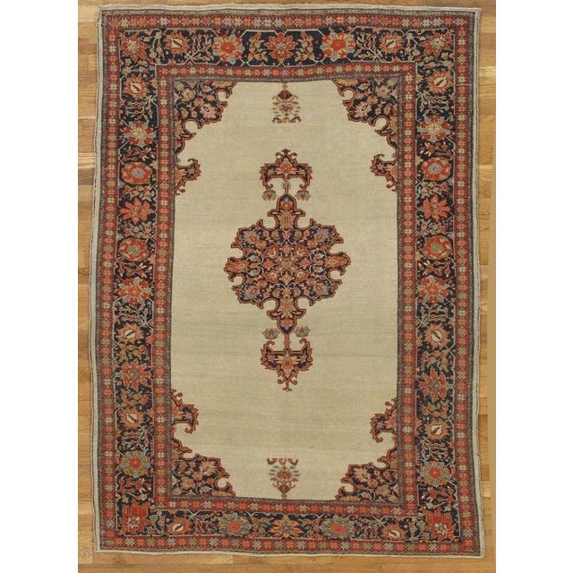 Antique Farahan Sarouk Rug, Handmade Oriental Rug, Ivory, Red, Navy For Sale - Image 4 of 6