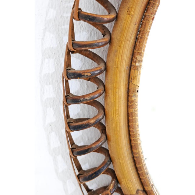 Round Bamboo and Rattan Wall Mirror, Italy, 1960s For Sale - Image 13 of 14