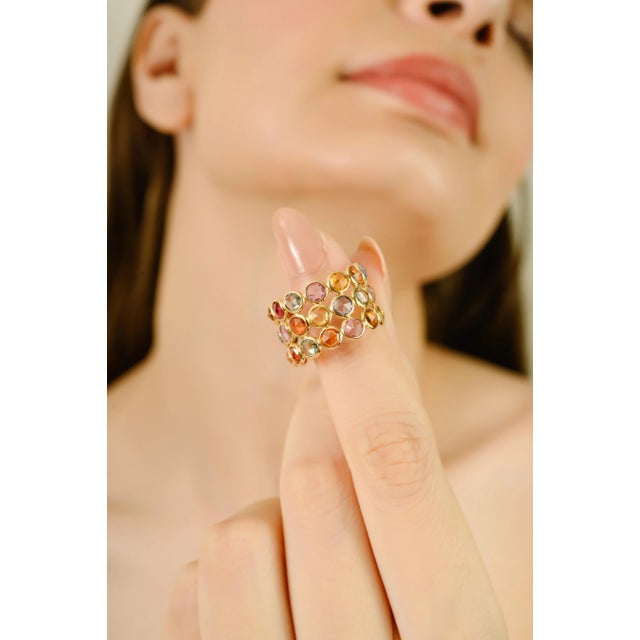 14k Gold Triple Layer Rainbow Multi Sapphire Eternity Ring Size 6.5 For Sale In New York - Image 6 of 10