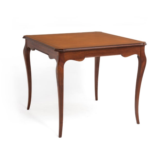 French French Louis XV Provincial Style Embossed Leather Top Cabriole Legs Card Games Table For Sale - Image 3 of 15