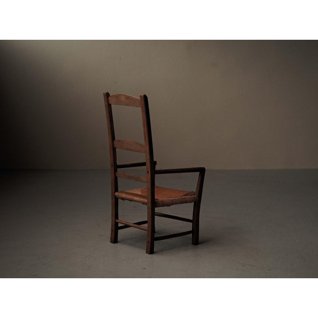Brown Folk Art Wooden Armchair with Woven Straw Seat, 1800s For Sale - Image 8 of 15