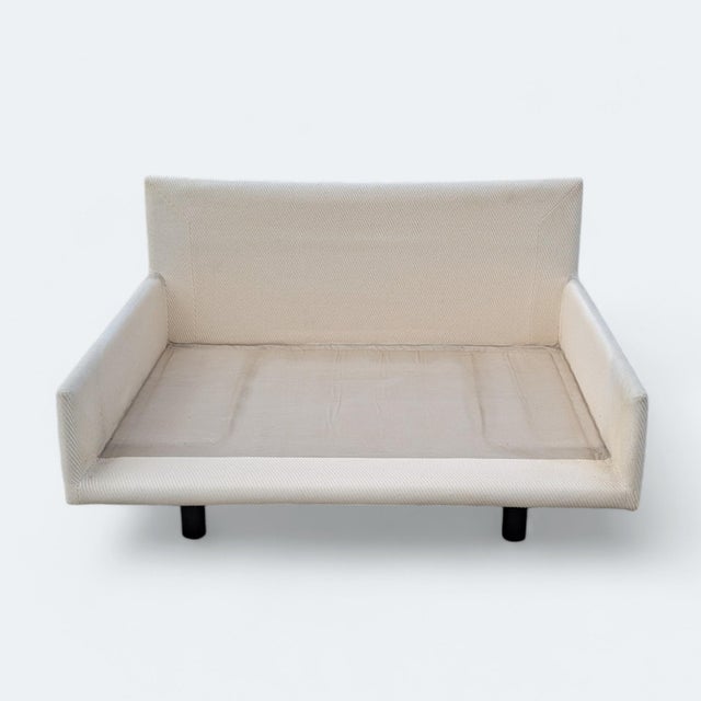 Late 20th Century Postmodern Italian Lounge Chairs in Textured Cream Fabric, Pair, Leather For Sale - Image 9 of 18