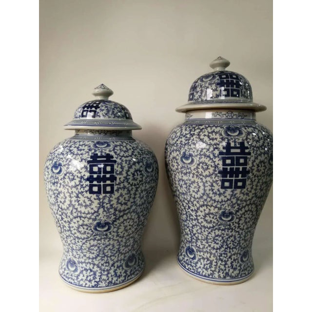 Blue Chinese Double Happiness Blue and White Porcelain Ginger Jar For Sale - Image 8 of 10
