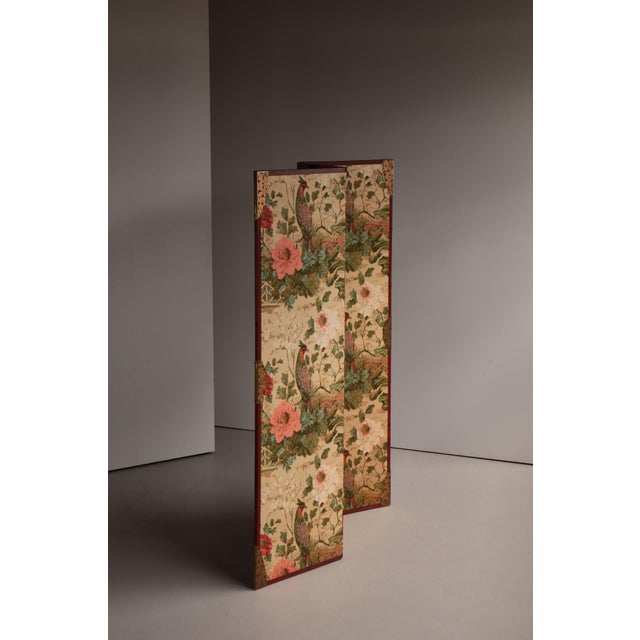Wood Vintage Scandinavian Chinoiserie Wood and Printed Fabric Room Divider For Sale - Image 7 of 18
