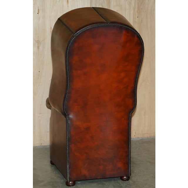 Late 20th Century Late 20th Century Fully Restored Hand-Dyed Cigar Brown Leather Chesterfield Tufted Porters Armchair For Sale - Image 5 of 13