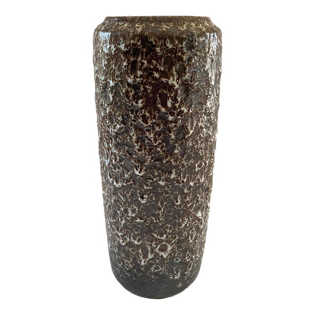 1960s West Germany Mid-Century Brown & Cream Bubbled Fat Lava Glazed Ceramic Vase For Sale