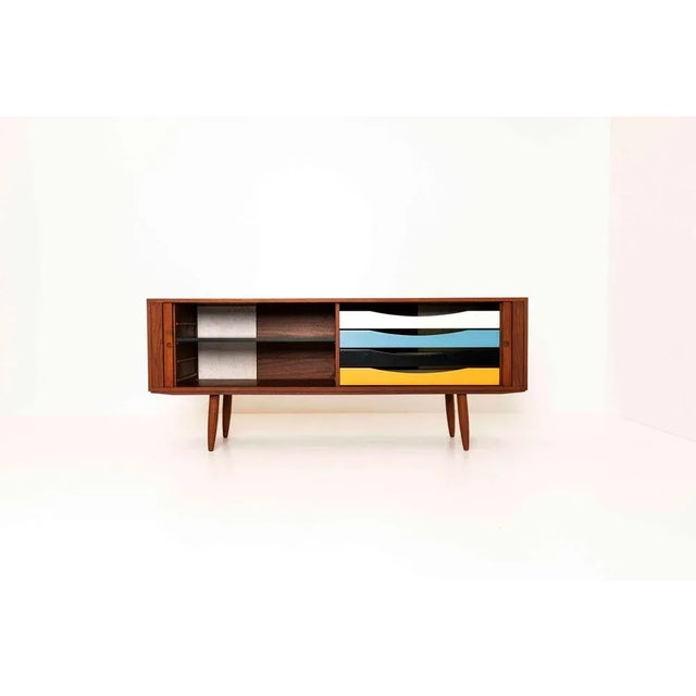 Mid-Century Modern Danish Sideboard in Teak with Colored Drawers by Bruno Hansen For Sale - Image 3 of 16