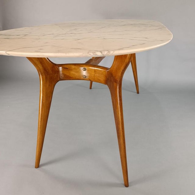 Wood Table with Oval Marble Top in Beech and Marble, 1950s For Sale - Image 7 of 15