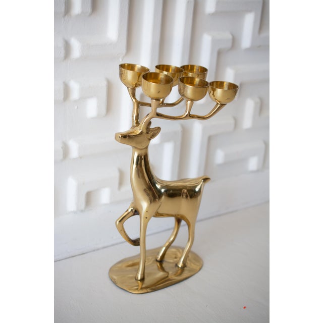 Brass 1970s Mid-Century Vintage Large Polished Brass Deer Candelabra For Sale - Image 8 of 9