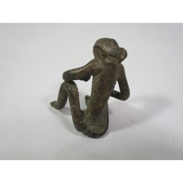 Burnt Umber Vintage African Bronze Monkey Figurines- a Pair For Sale - Image 8 of 12