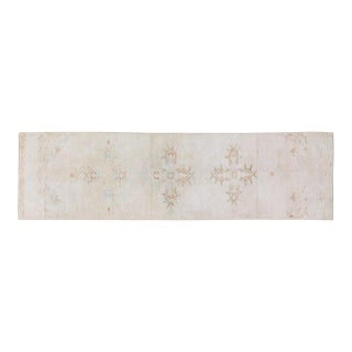 Vintage Turkish Oushak Hand Knotted Wool Rug, 3'x11'5' For Sale