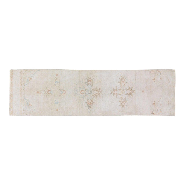 Vintage Turkish Oushak Hand Knotted Wool Rug, 3'x11'5' For Sale