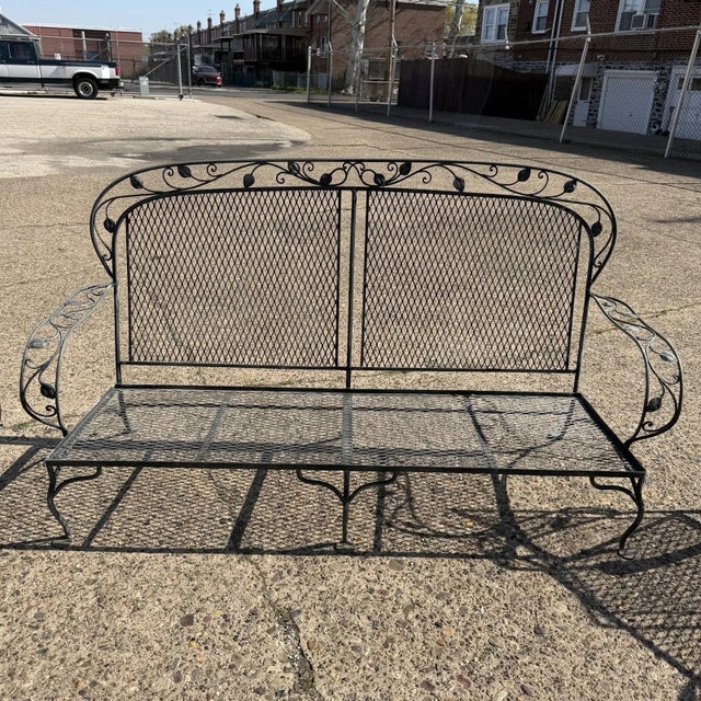 Vintage Salterini Art Nouveau Wrought Iron Garden Patio Sofa Chair Set - 3 Pcs. Listing includes sofa, hoop rocking chair,...
