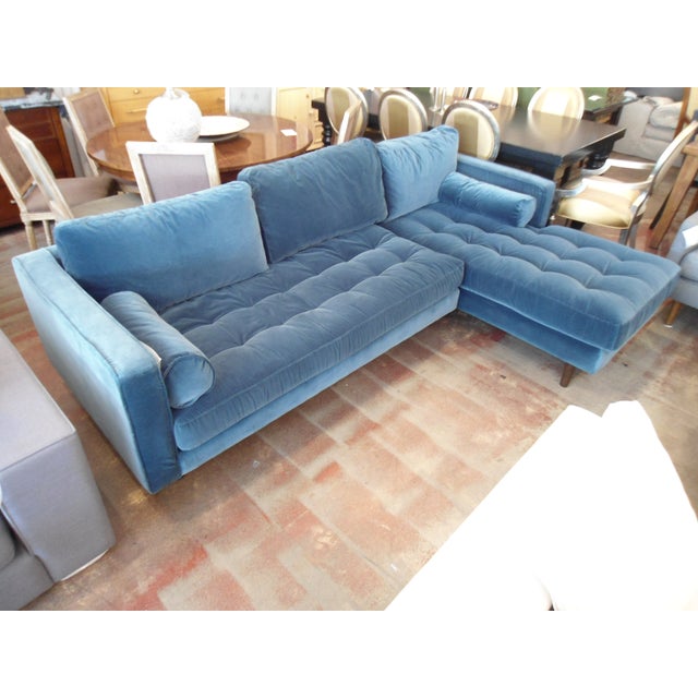 Pacific Blue Velvet Sectional Sofa Chairish