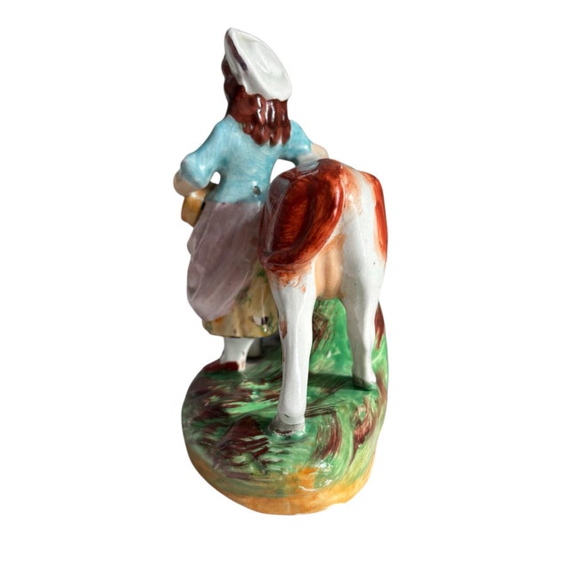 Green Antique English Staffordshire Milkman and Milkmaid With Cows Pair For Sale - Image 8 of 12