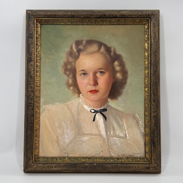 Paul Penczner (Hungarian-American 1916–2010) Oil Portrait of Young Woman 1948 For Sale - Image 11 of 11