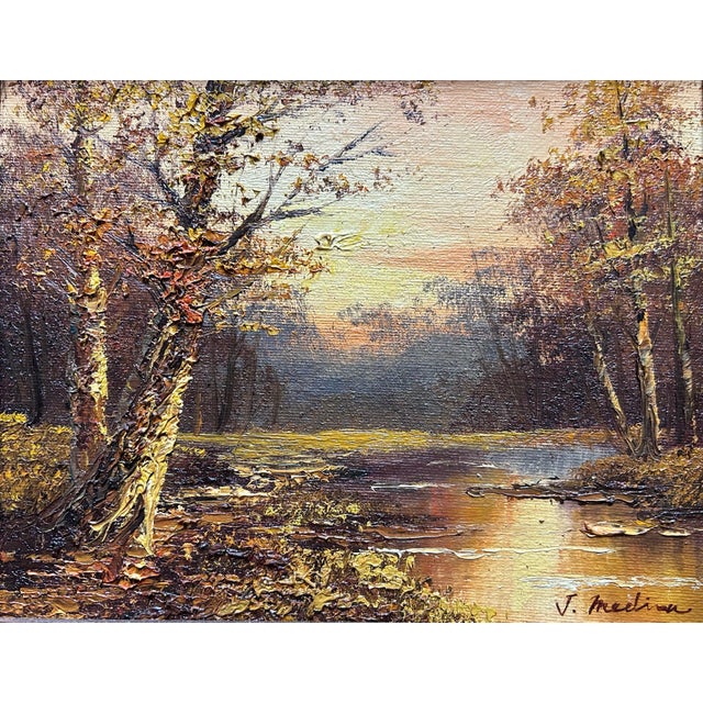 Vintage Autumn Woodland Landscape Oil Painting in Wood Frame 8 X 10” For Sale In Philadelphia - Image 6 of 7