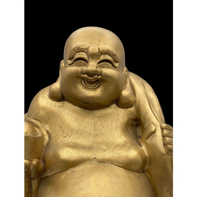 Antique Japanese Wooden Hotei with Gilt-Coloured Finish, Early Shōwa Period, 1920s-1940s For Sale - Image 11 of 15