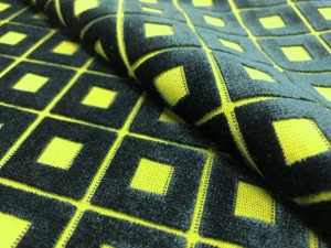 Lee Jofa Green Navy Blue Cotton Cut Velvet Geometric Check Upholstery Fabric