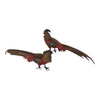 Antique Vienna Cold-Painted Bronze Pheasants - A Pair For Sale