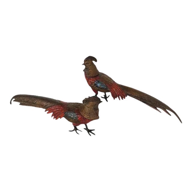 Antique Vienna Cold-Painted Bronze Pheasants - A Pair For Sale