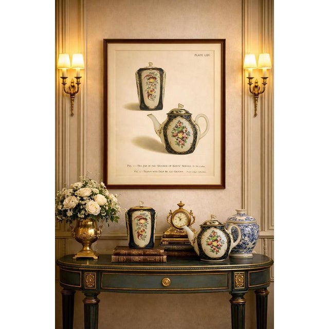 This original chromolithograph illustrates a decorative worcester porcelain object, notable for its elegant proportions...