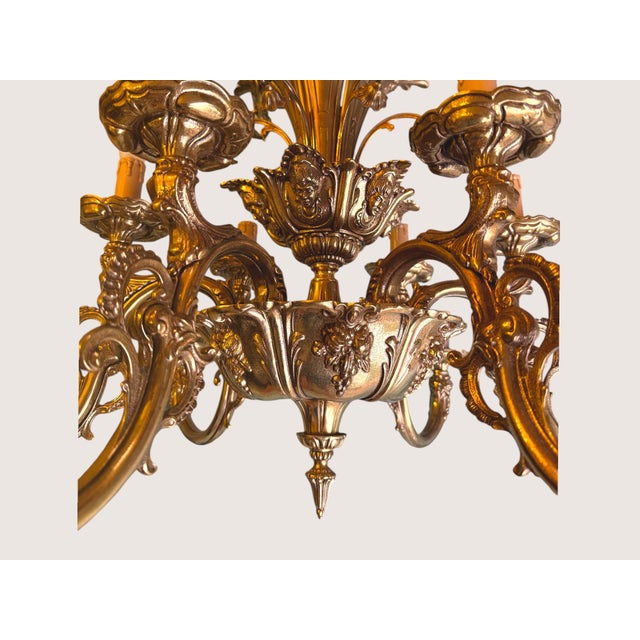 Mid 20th Century Antique Italian Baroque Style Ornate Figural Ormolu Brass Chandelier 12 Light For Sale - Image 5 of 13