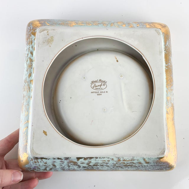 Vintage Stangl MCM Antique Gold Blue Large Ceramic Ashtray Hollywood Regency For Sale - Image 4 of 9